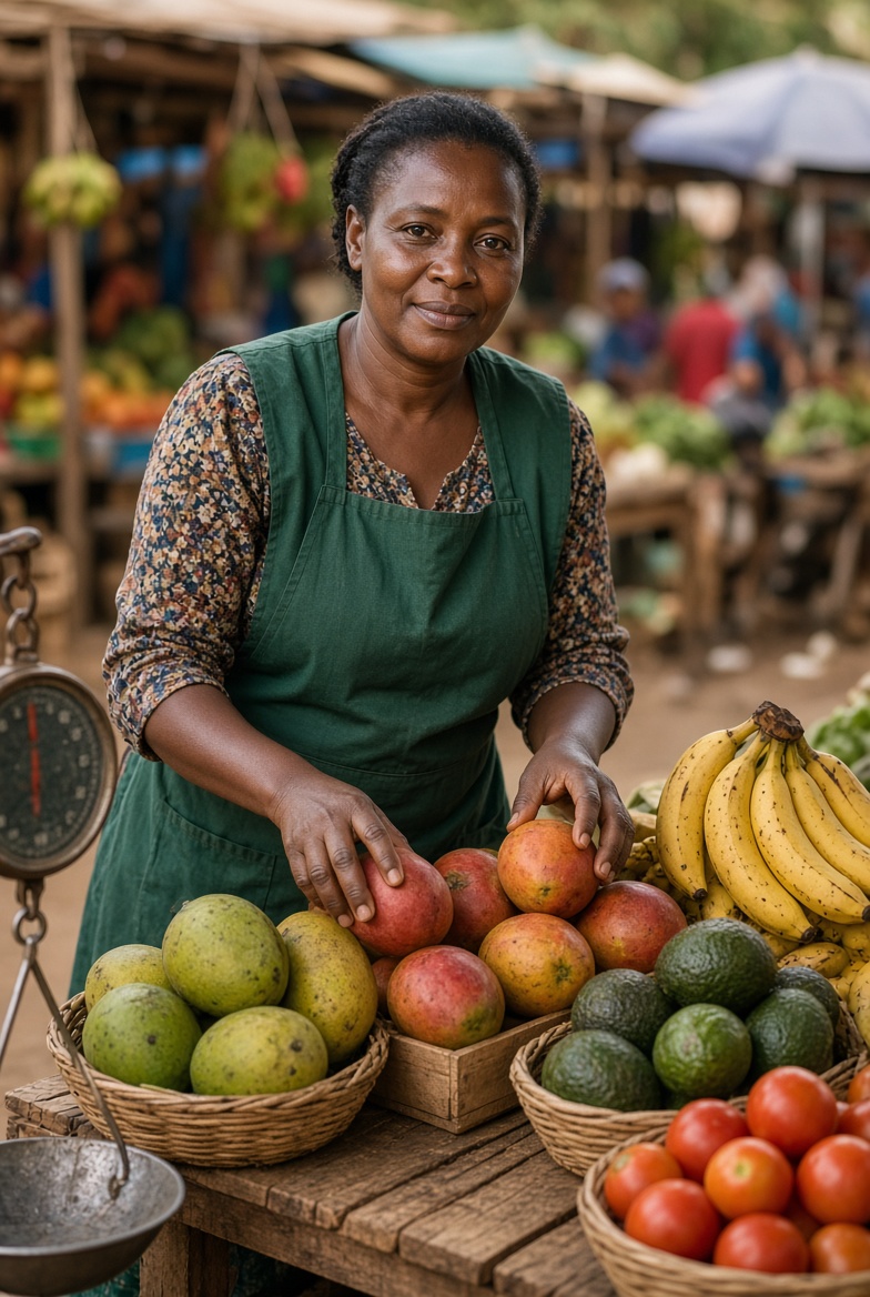 A farmer with her harvest